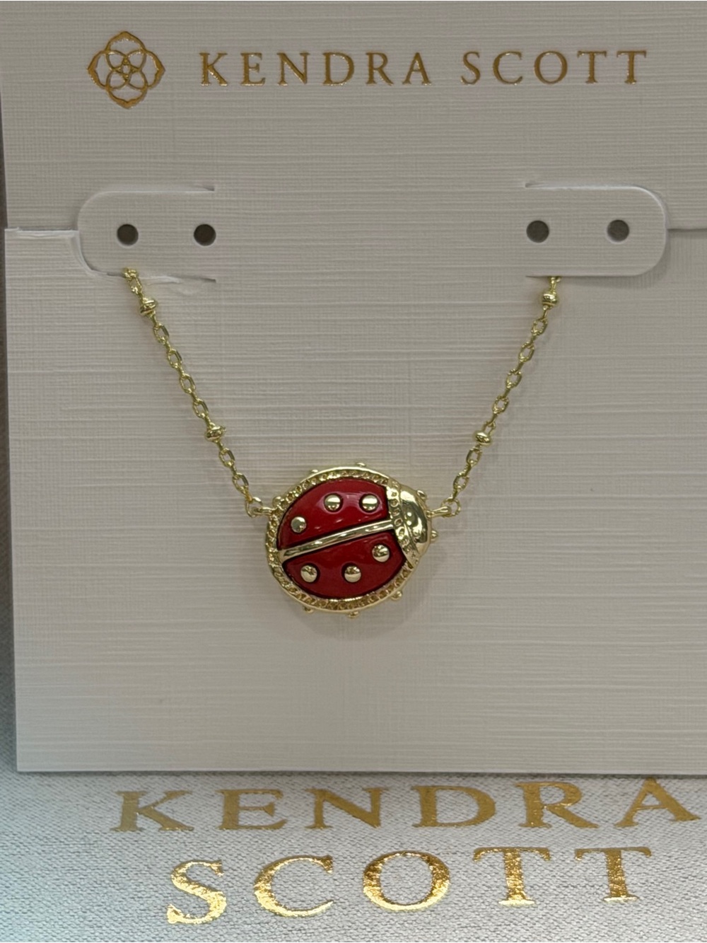 🔆Kendra Scott Gold Tone Necklace with Red Enamel Ladybug Pendant